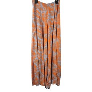 Womens S Long Side Slit‎ Pants Rayon Orange Floral Tropical Palazzo Resort Vacay